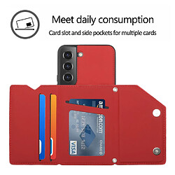 Coque en TPU + PU fermoir magnétique avec béquille, porte-cartes et bandoulière rouge pour votre Samsung Galaxy S22 5G