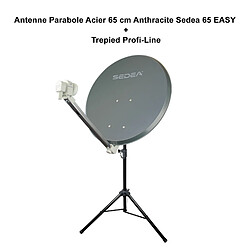 Kit Parabole Acier 65 cm Anthracite Sedea + Trepied Réglable jusqu'à 180 cm - Gain 36,5 dB, Facteur de Bruit 0,1 dB, Montage facile