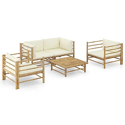 Maison Chic Salon de jardin 5 pcs + coussins - Mobilier/Meubles de jardin - Table et chaises d'extérieur blanc crème Bambou -MN35459