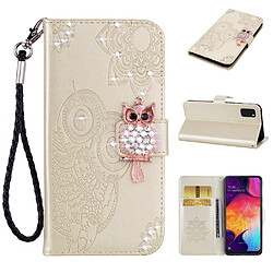 Etui en PU décor de strass imprimé hibou or pour votre Samsung Galaxy A41 (Global Version)