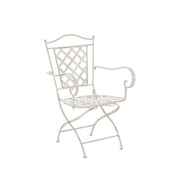 Decoshop26 Chaise de jardin en fer forgé crème vieilli avec accoudoir MDJ10075