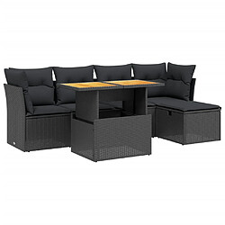 vidaXL Salon de jardin 6 pcs avec coussins noir résine tressée