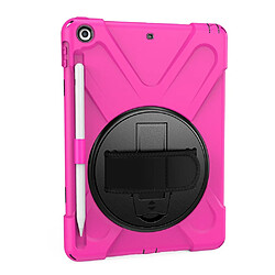 Coque en TPU Combo en forme de X avec dragonne et béquille pivotante à 360 degrés rose pour Apple iPad 9.7 pouces (2018)/(2017)