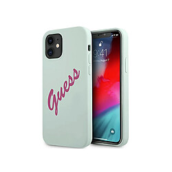 Guess Maroquinerie Guess Coque pour Apple iPhone 12 Mini Collection Silicone Vintage en TPU Bleu