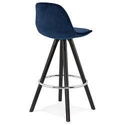 Acheter Alterego Tabouret snack mi-hauteur 'SPIRIT MINI' en velours bleu et pieds en bois noir