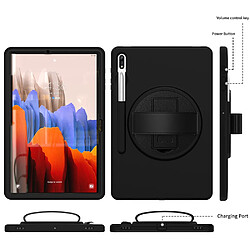 Coque en TPU hybride avec béquille rotative à 360° et porte-stylo noir pour votre Samsung Galaxy Tab S7 Plus T970/T975