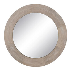 BigBuy Home Miroir mural Blanc Naturel Verre Bois de manguier Bois MDF Vertical Rond 91,5 x 3,8 x 91,5 cm