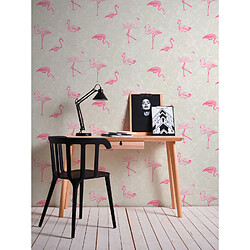 As Creation A.S. Création papier peint feuilles tropicales avec des flamants roses sable beige et rose pas cher