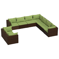 vidaXL Salon de jardin 9 pcs avec coussins Marron Résine tressée