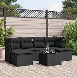 vidaXL Salon de jardin 7 pcs avec coussins noir résine tressée