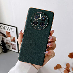 Coque en TPU + cuir véritable électroplaqué, anti-rayures pour votre Huawei Mate 50 Pro 4G - vert nuit