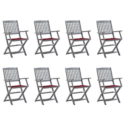 vidaXL Chaises pliables d'extérieur lot de 8 et coussins Bois d'acacia