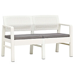 vidaXL Banc de jardin à 2 places et coussins 120 cm Plastique Blanc