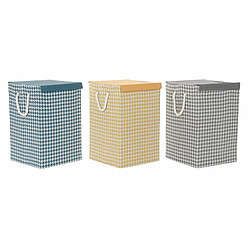 Panier à linge DKD Home Decor Pied de coq 36 x 36 x 55 cm Gris Bleu Jaune (3 Unités)