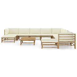 Maison Chic Salon de jardin 11pcs + coussins - Mobilier/Meubles de jardin - Table et chaises d'extérieur blanc crème Bambou -MN86398