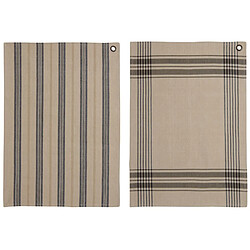 Aubry Gaspard Torchon à rayures (Lot de 2) beige et gris.