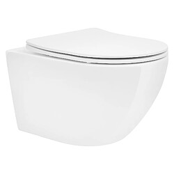 LuxeBath Toilette suspendu sans rebord nano-revêtement blanc Soft Close de salle de bain