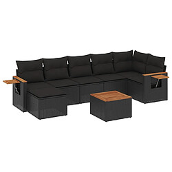 Acheter vidaXL Salon de jardin 8 pcs avec coussins noir résine tressée