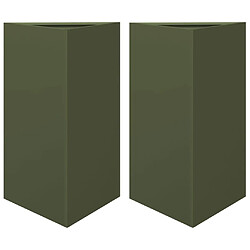 vidaXL Jardinières 2 pcs vert olive triangulaire 50x43x75 cm acier