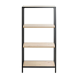 Pegane Meuble étagère, meuble de rangement en bois coloris chêne et métal noir - longueur 64 x profondeur 35 x hauteur 129 cm