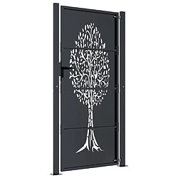 Avis vidaXL Portail de jardin anthracite 105x180cm acier conception d'arbre