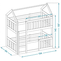 Avis Kids Literie Lit Superposé Cabane Mini 90x190 Gris - gris Livré avec sommiers