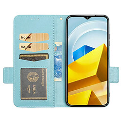 Etui en PU texture litchi, fermoir magnétique double avec support pour votre Xiaomi Poco M5 4G - bleu clair