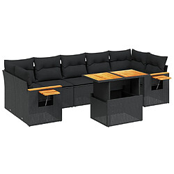 vidaXL Salon de jardin 8 pcs avec coussins noir résine tressée