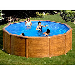 Gre Kit piscine hors-sol sicilia acier aspect bois ronde Ø300 x h120 cm