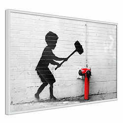 Paris Prix Affiche Murale Encadrée Banksy Hammer Boy 45 x 30 cm Blanc