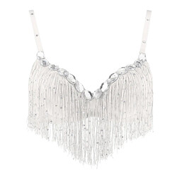 Soutien-gorge De Danse Du Ventre Sparkle Sequined Tassel Top Party Club Blanc