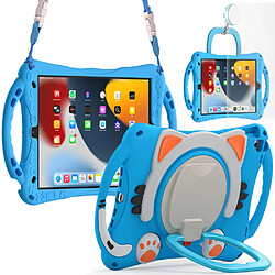 Coque en TPU antichoc avec béquille rotative et bandoulière Bleu bébé/orange pour votre iPad Pro 10.5-pouces (2017)/Air 10.5 pouces (2019)/10.2 (2019)/(2020)/(2021)