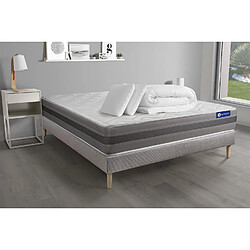 ACTISOM Pack prêt à dormir matelas ACTIMEMO RELAX mémoire de forme 140x190 cm Maxi épaisseur + sommier KIT gris + 2oreillers+couette