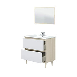 Dansmamaison Meuble sous vasque 80 cm + vasque + colonne + miroir Chêne/Blanc brillant - NAVERO