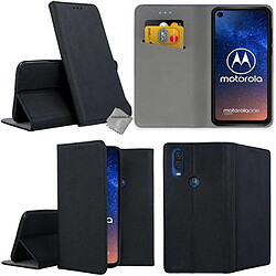 Htdmobiles Housse portefeuille avec coque intérieure en silicone pour Motorola One Vision + film ecran - NOIR MAGNET