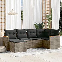 Maison Chic Salon de jardin 6 pcs avec coussins | Ensemble de Table et chaises | Mobilier d'Extérieur gris résine tressée -GKD60874