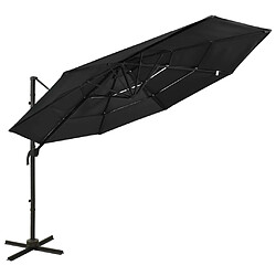 vidaXL Parasol de jardin à 4 niveaux avec mât en aluminium noir 3x3 m