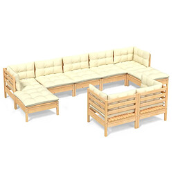 Maison Chic Salon de jardin 9 pcs + coussins - Mobilier/Meubles de jardin - Table et chaises d'extérieur crème Bois de pin solide -MN76511