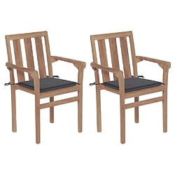 vidaXL Chaises de jardin lot de 2 et coussins anthracite Bois de teck