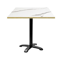 Restootab Table 70x70cm - modèle Bazila marbre blanc chants laiton