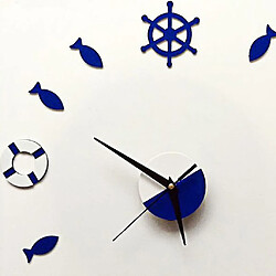 Acheter horloge de style méditerranéen horloge de gouvernail tour petit poisson diy horloge muette bleu