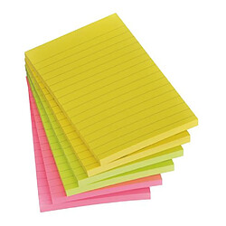 Bloc-notes couleurs assortis lignées Post-It 102 x 152 mm - bloc de 100 feuilles - Lot de 12