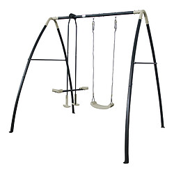 AXI Set de balançoire en métal en anthracite & crème 3 agrès | Balançoire 1 place & balançoire à bascule / face à face avec support | Balançoire portique de jardin / extérieur pour enfants