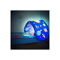 Tente SLEEP FUN - VENTEO - Tente de lit enfant - Modèle bleu planètes en fêtes - Accessoire chambre pour enfant - Lampe intégrée - Sac de rangement