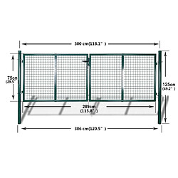 vidaXL Portail de clôture en grillage galvanisée 289x75cm / 306x125 cm pas cher