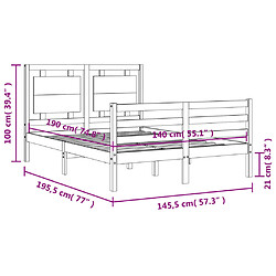 Vidaxl Cadre de lit avec tête de lit blanc 140x190 cm bois massif pas cher