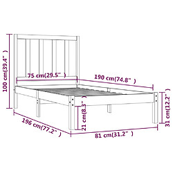 vidaXL Cadre de lit sans matelas noir bois de pin massif 75x190 cm pas cher