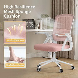 Chaise de bureau ergonomique avec accoudoirs rabattables à 90° et support lombaire - Chaise d'ordinateur Rattantree réglable en hauteur - Chaise de bureau pivotante réglable à bascule 90-105° - Rose