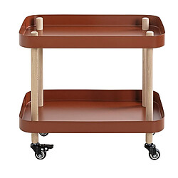 Pegane Chariot de service, desserte en bois coloris naturel et métal rouge -longueur 50 x profondeur 30 x hauteur 47 cm