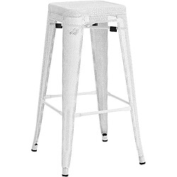 Decoshop26 Tabouret de bar avec repose-pieds design industriel empilable en métal perforé blanc 10_0004868